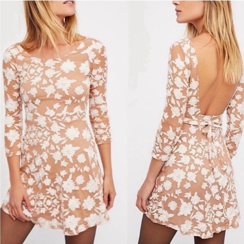 For Love and Lemons Temecula Nude & White Mini Dress Size Medium